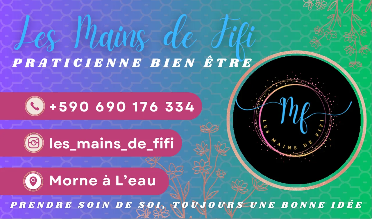 Business card for Les Mains de Fifi, a wellness massage practitioner